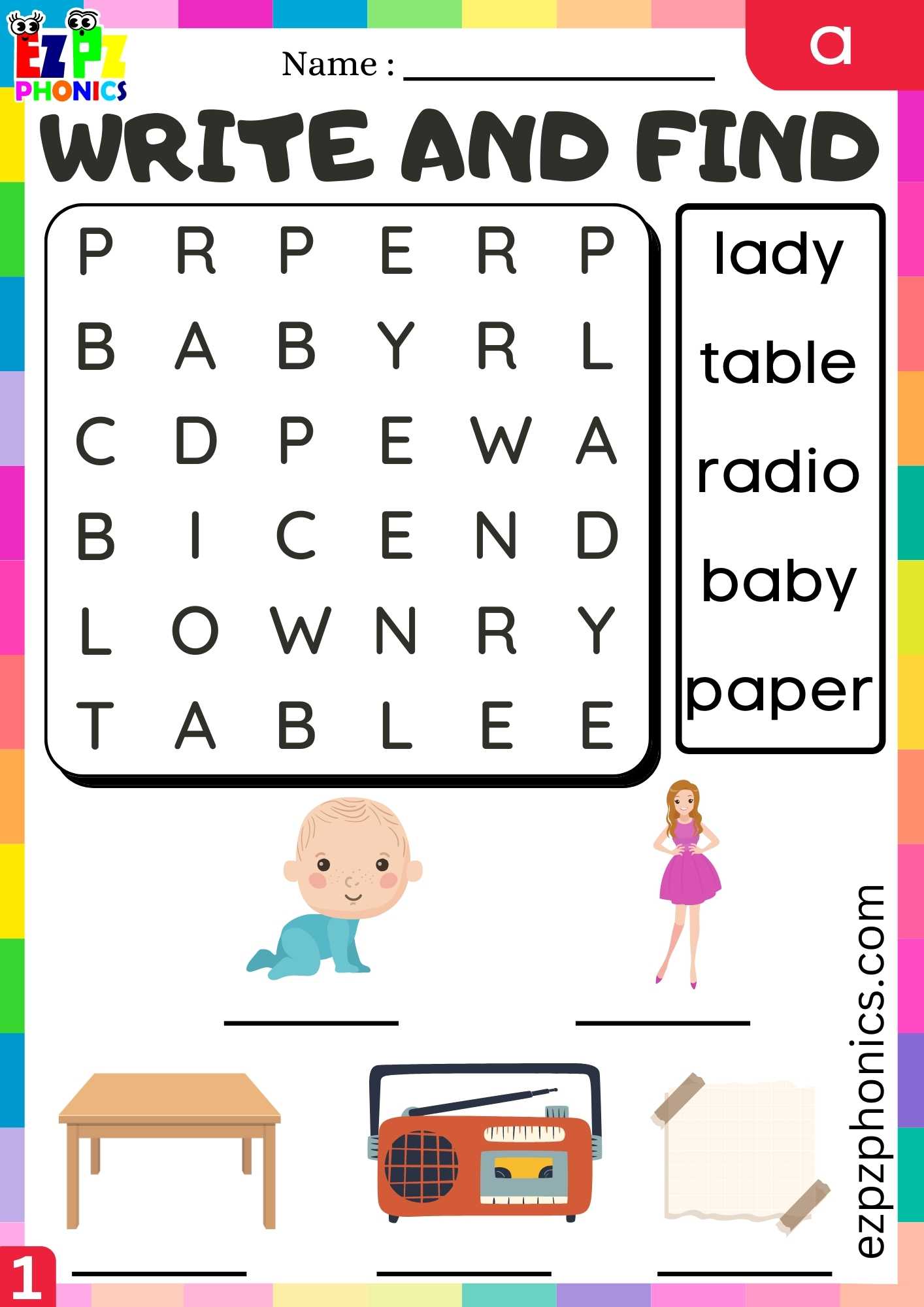 Group1 A Words Write And Find Long A Phonics Worksheet